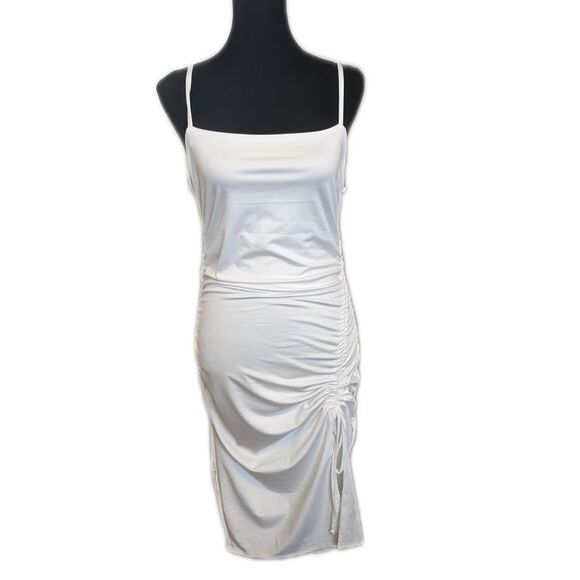 SHEIN EZwear ruched drawstring side tie camisole dress, ivory off white L - Picture 1 of 12